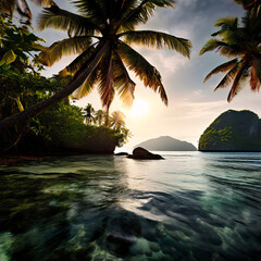 Fototapeta premium the coconut tress in the side of the beach in sea created using AI