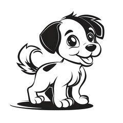 Fototapeta premium Simple Flat Vector Illustration of Baby Dog Wagging Tail - Black Outline, White Background
