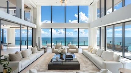 A contemporary oceanfront residence with sleek interiors and expansive windows