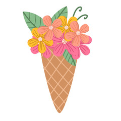 Spring flower in ice cream cone illustration