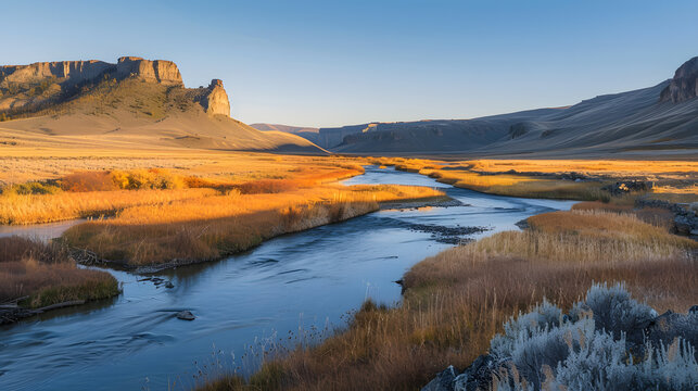 A river with mountains in the background