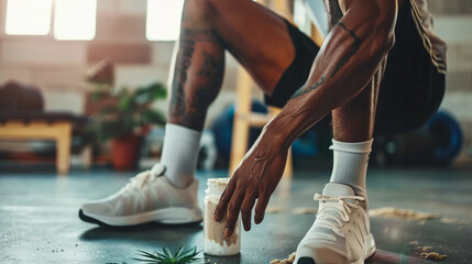 Athlete applying CBD cream to sore muscles Pain management and recovery