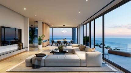 A contemporary oceanfront residence with sleek interiors and expansive windows