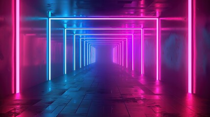 Obraz premium 3d technology abstract neon light background, empty space scene, spotlight, dark night, virtual reality, cyber futuristic sci-fi background. copy space for text.