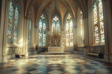 Obraz premium Church Interior: Exploring the Cathedral's Gothic Architecture and Religious Heritage