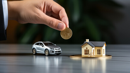 Saving for buying a house and a car. Collecting money for buying own house and car