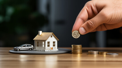 Saving for buying a house and a car. Collecting money for buying house and car