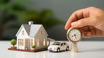 Saving for buying a house and a car. Collecting money for renting house and car