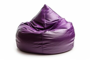 Purple leather beanbag on white backdrop