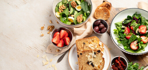 Summer table with various food.