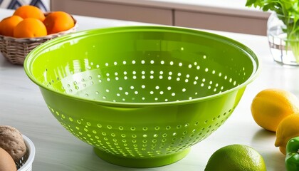 Plastic colander in green for kitchen use