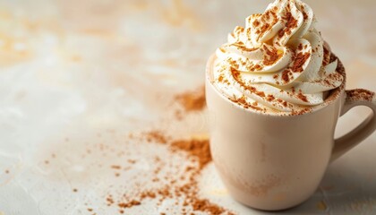 Pumpkin spiced latte with whipped cream and cinnamon space for text
