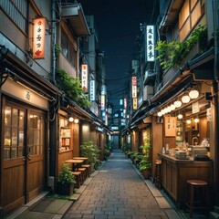 Fototapeta premium Nighttime Alleyway in Japan