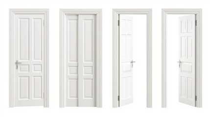 Set of home door on white background. Beautiful modern door. Image of Interior decoration. Copy space for text.
