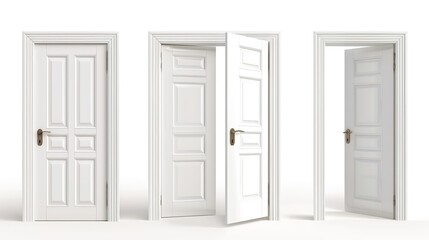 Set of home door on white background. Beautiful modern door. Image of Interior decoration. Copy space for text.