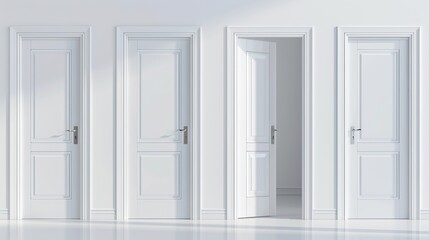 Set of home door on white background. Beautiful modern door. Image of Interior decoration. Copy space for text.