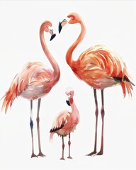 Obraz premium Flamingo with its child Watercolor Illustration