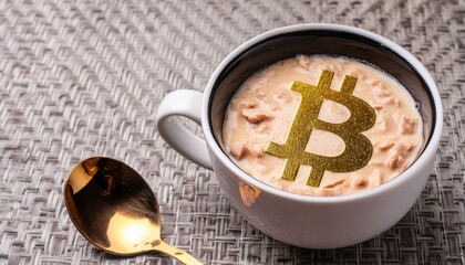 Café con símbolo de Bitcoin