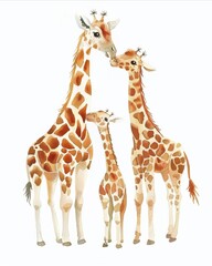 Obraz premium Giraffe with its child Watercolor Illustration