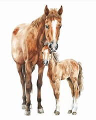 Horse with its child Watercolor Illustration