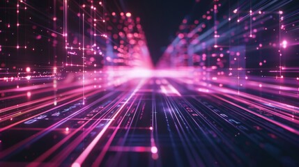 Fototapeta premium a network or data stream in cyberspace, with glowing neon lines and dots on a dark background