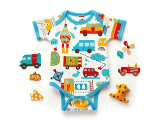 Baby bodysuit with a transportation theme