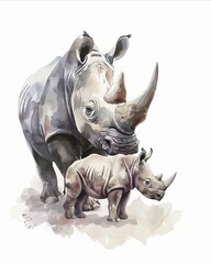 Fototapeta premium Family of Rhinoceros Illustration