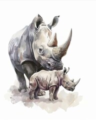 Family of Rhinoceros Illustration