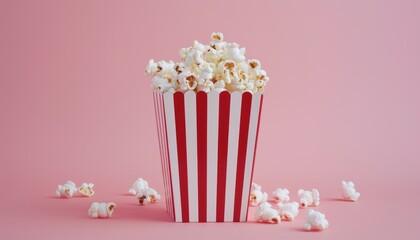 Red and white popcorn box on a pink backdrop