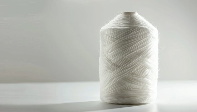 Recycled PET or Crushed plastic bottles Raw White Polyester Yarn on spool white background
