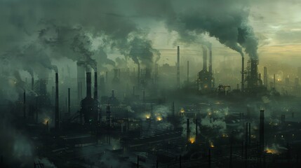  Industrial dystopia factories shrouded in polluting smoke 