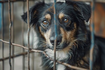 Rescue shelter houses caged abandoned dogs