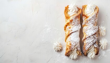 Sicilian canolis top view white background