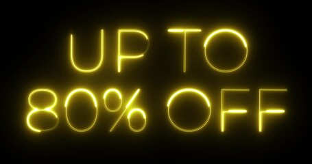 up to 80 percent off neon text animation