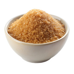 A white bowl filled with brown sugar on transparent background