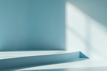 Soft minimal background mockup in room corner with delicate light blue shadows for product presentation