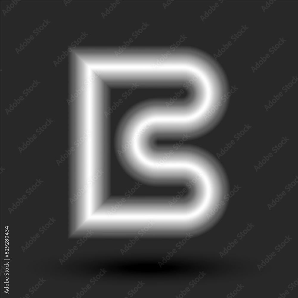 Wall mural Bold letter B monogram 3d tech logo metal line pipe with flanges smooth shape, industrial style creative logotype design. - Wall murals