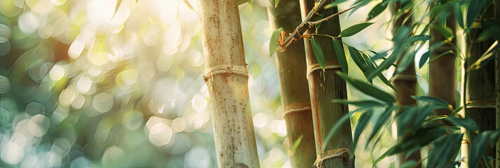 Obraz premium a close up of bamboo tree trunks, generative AI