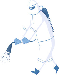 Man in hazmat suit holding sprayer