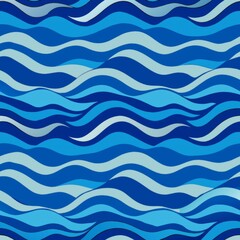 Seamless pattern of wavy lines in shades of blue, evoking the tranquility of ocean waves, Generative AI