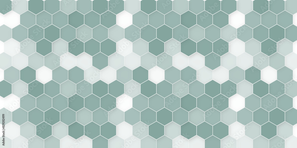 Wall mural Geometric abstract background light green and white hexagon pattern. Light green and white hexagon honeycomb seamless pattern. Vector illustration. - Wall murals
