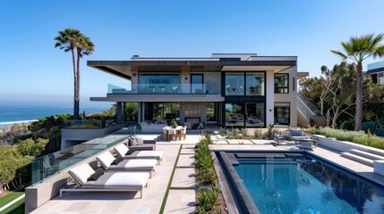 A contemporary oceanfront home with an open-concept design and sleek finishes