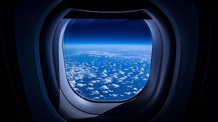 Naklejka premium Clouds outside the airplane window, vaguely seeing the cross, religious culture, faith, hope, 4k high-definition wallpaper, background, generated by AI.Sacred Cross in the Clouds - Spiritual Landscape