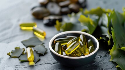 kelp supplement highlighting its rich nutrient content, including vitamins and minerals