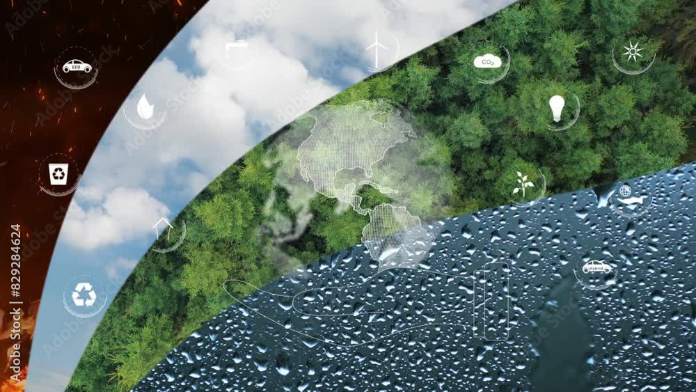 Poster beautiful four elements animation pattern wit eco icons animation background.
