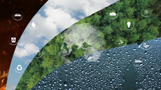 Beautiful four elements animation pattern wit eco icons animation background.