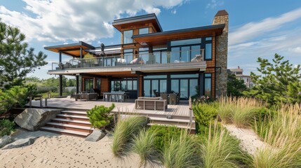 A modern oceanfront residence with expansive decks for outdoor entertaining