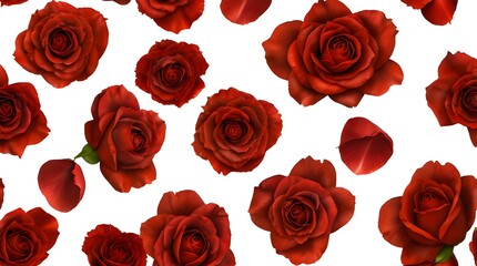 Set of red rose flowers petals isolated on transparent background.