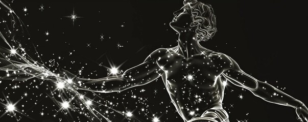 Aquarius zodiac sign portrayed as Ganymede, the water bearer in cosmic art