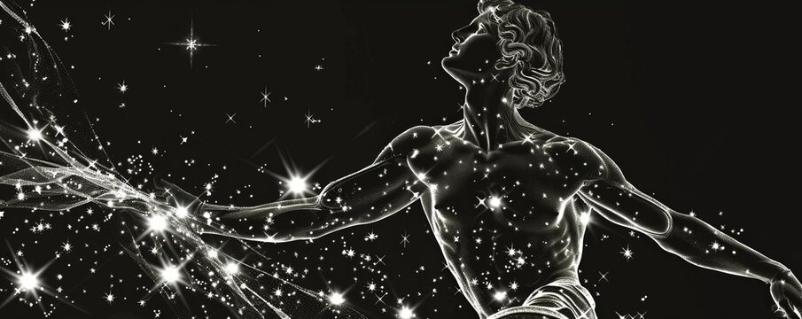 Aquarius zodiac sign portrayed as Ganymede, the water bearer in cosmic art